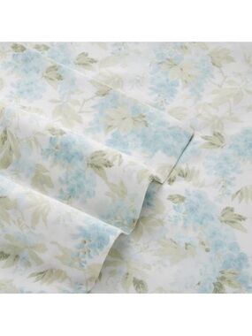 Laura Ashley KING ~ Blue Green Floral ~ 300TC SOFT Cotton Sateen 4Pc. Sheet Set